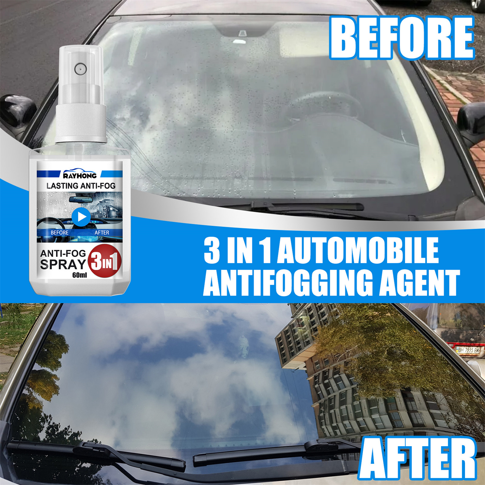 60ml Anti-fog Agent Spray Car Windshield Defogger Agent Auto Glass Rainproof Agent Coating Agent Car Window Anti-fog Spray