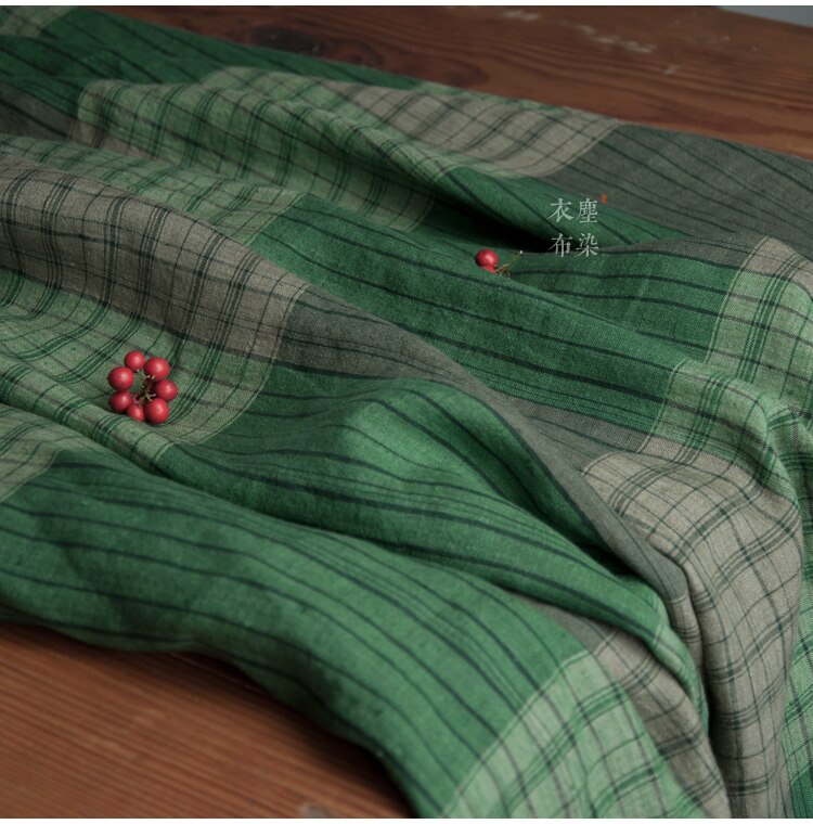 reinem leinen flachs garn-gefärbt überprüft Quadrille stoff Aqua wald grün farbige gewebte tuch frau kleid Wind Mantel