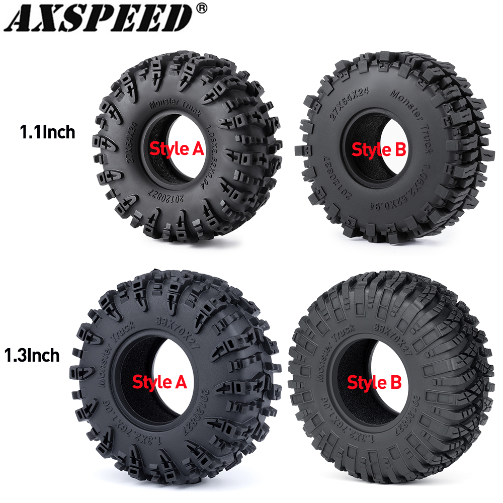 AXSPEED 4 pièces 1.3 "pneus en caoutchouc, 1.1 pouces pneus de roue de Terrain de boue pour 1/18 1/24 Micro chenille TRX4M Axial SCX24 FMS FCX24 pièces