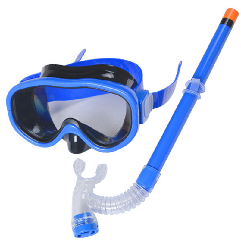 Unisex børn dykning maske snorkel sæt svømning scuba halvtør rør snorkling åndedrætsmaske anti tåge svømme briller til børn: Blå