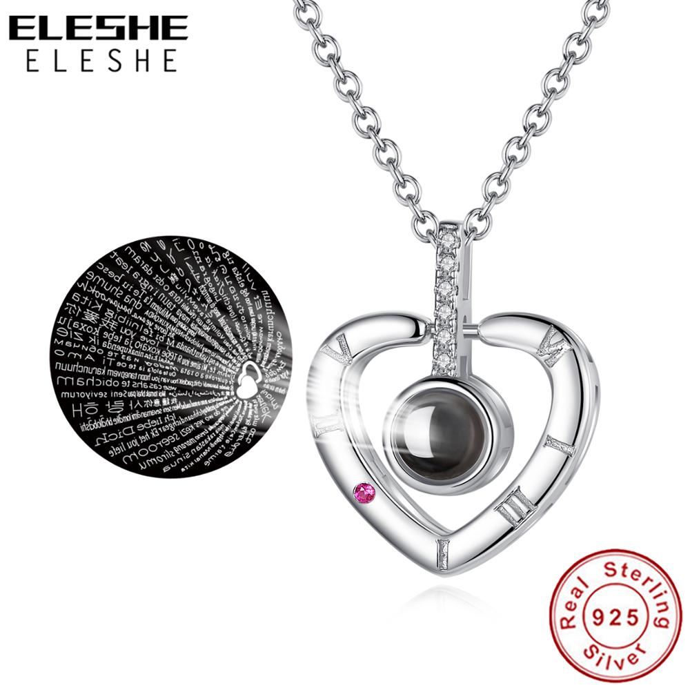 ELESHE-colgante de plata de ley con memoria de amor romántico, joyería de boda, 925 idiomas, I love you, novedad de 100