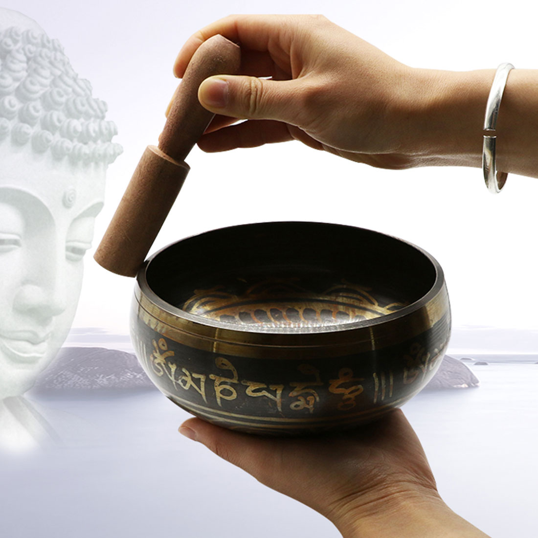 Cuenco Budista tibetano para cantar cuenco tibetano, juego de cuencos para meditación, tazón Budista para terapia de sonido, Mantra Mindfulness