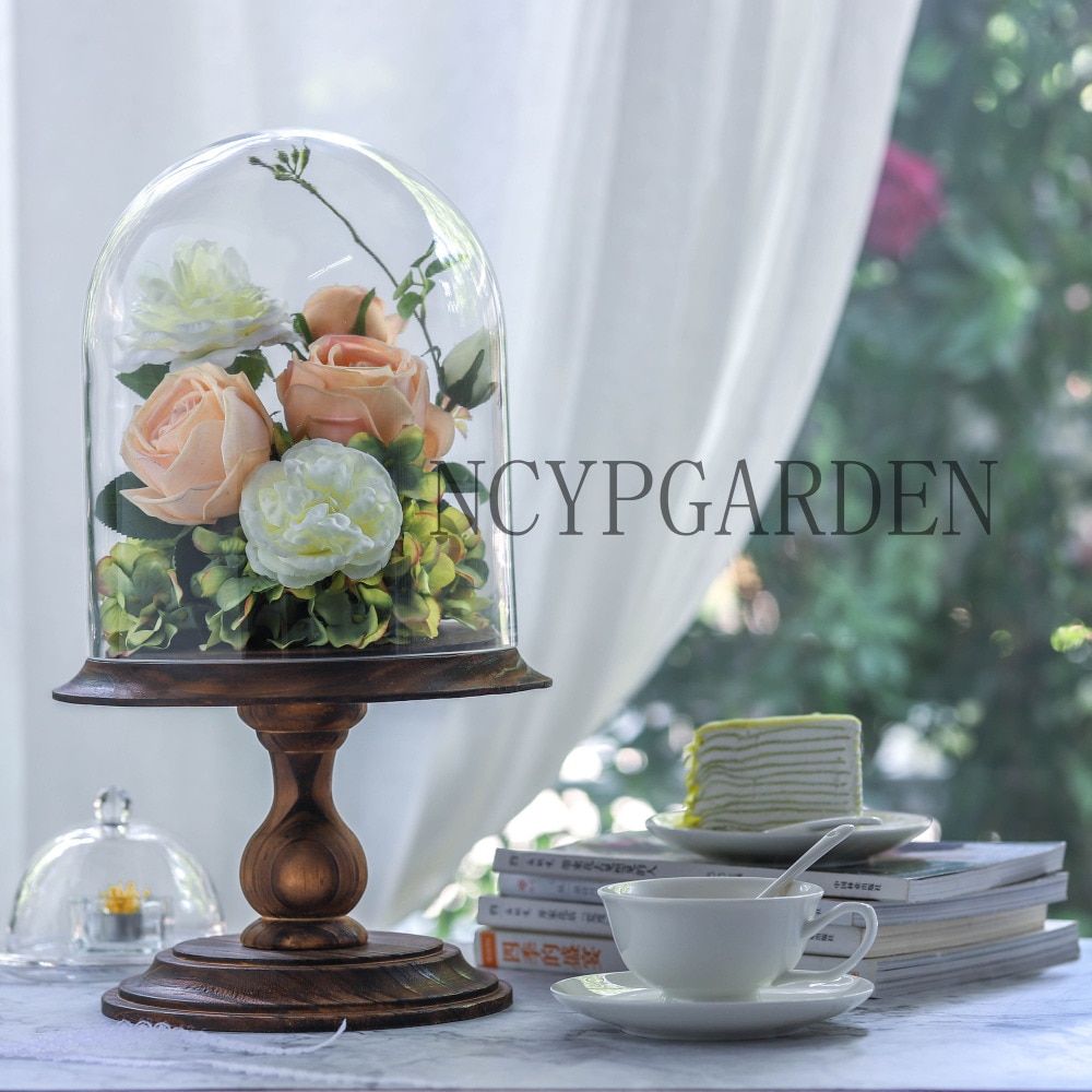 Glaskuppel stor piedestal klar cloche bell jar display stativ til rose bryllup hjemmepynt kun defekt cloche