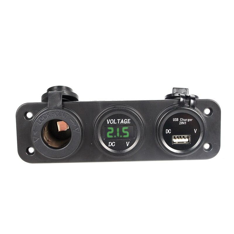 Dc 12v-24v usb-aansluitingen splitter 3 in 1 auto/boot/telefoon oplader digitale voltmeter painel digitale motoraansluiting auto sigarettenaansteker: Groente