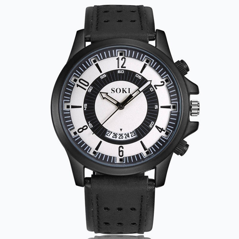 Horloges Heren Horloges Luxe Mode Silicagel Lederen Casual Glas Quartz Analoge Datum Horloges Relogio Masculino Reloj: Black