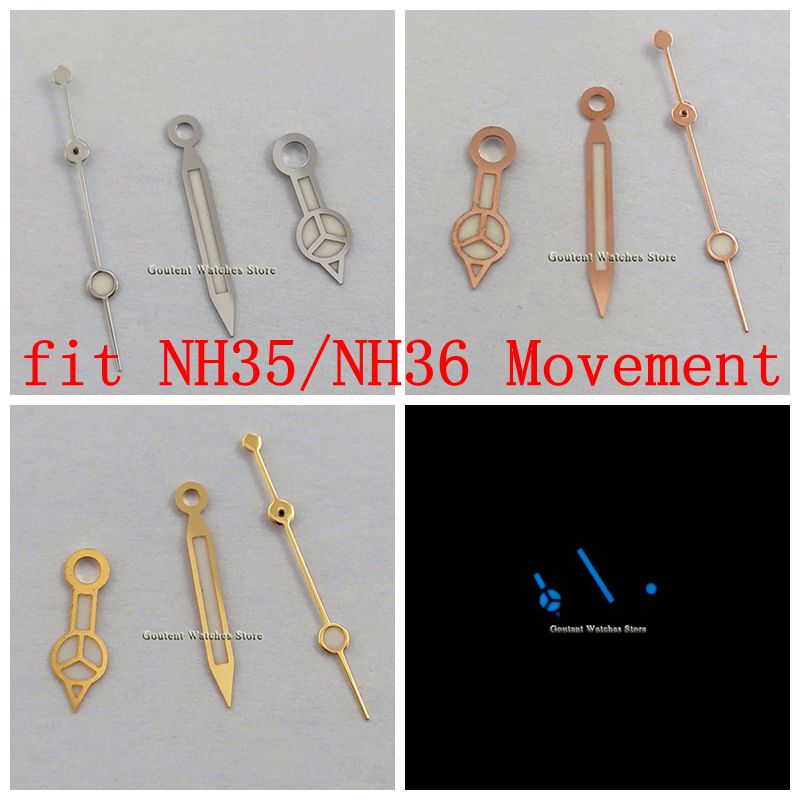 Wijzers Voor NH35/NH36 Beweging Blauw Lichtgevende Horloge Naald Onderdelen