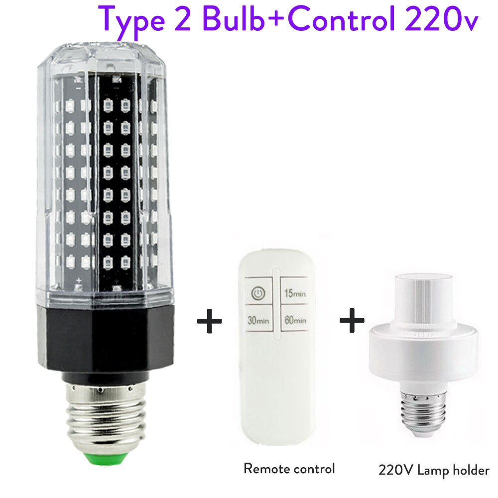 E27 60W 40W Uvc Led Kiemdodende Uv Licht Sterilisator Ultraviolet Licht Uv Desinfectie Lamp Eliminator Buis Ac 220V 110V: 2 With Control 220v