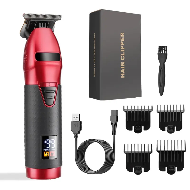 Cortadora de pelo de barba para barbería para hombres, cortadora de pelo eléctrica con bigote, máquina cortadora de pelo recargable, hoja cero: Rojo