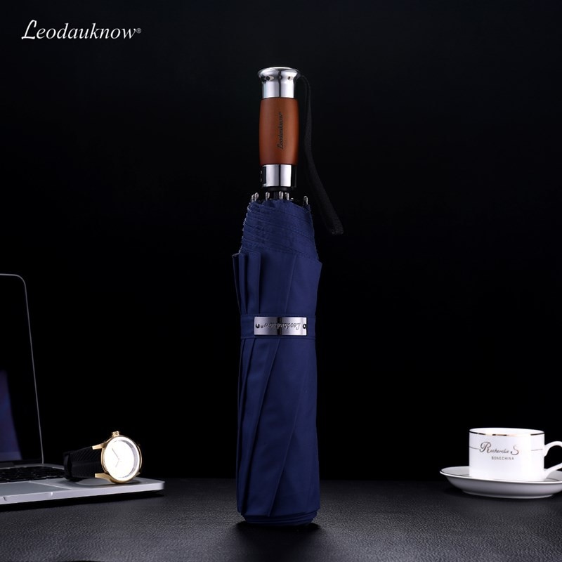 Leodauknow Klassieke Stijl Automatische 3 Opvouwbare Houten Handvat Grote Gezicht Mannen Business 10 K Winddicht Paraplu