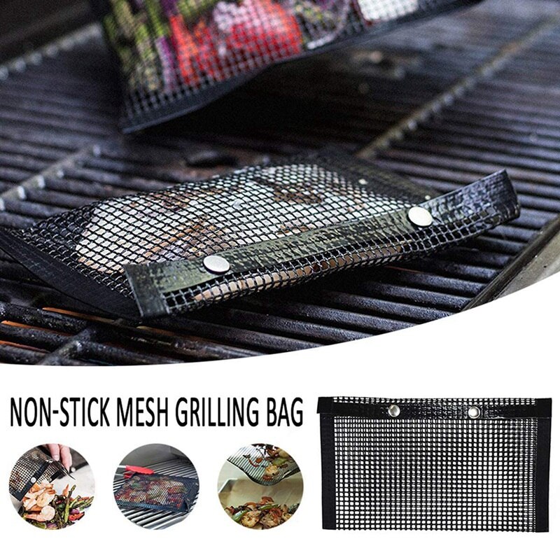 Non-stick baking grillpose bbq grill mesh bakt pose høy temperatur motstand gjenbrukbar lett å piknik verktøy