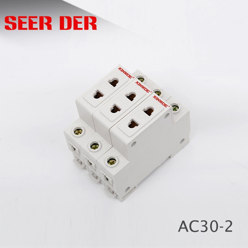 AC30 SERIES Single Phase US EU 2 Pin Plug 35mm Din Rail Mount Modular socket 10-16A 250V AC