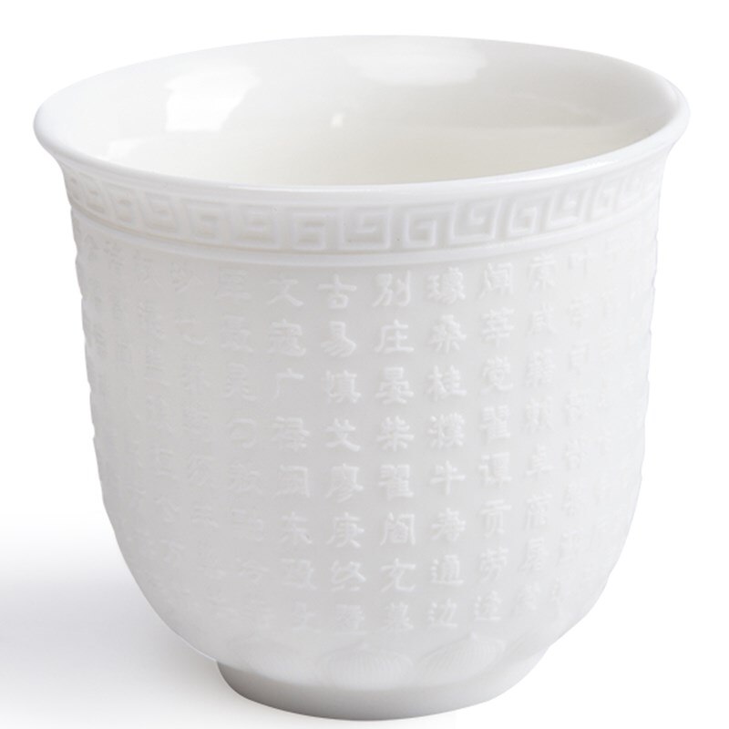 Zen Water Cup Floating Graven Tea Cup White Porcelain Suet Jade Images Heart Sutra Coffee Mug Personal Teacup Collection
