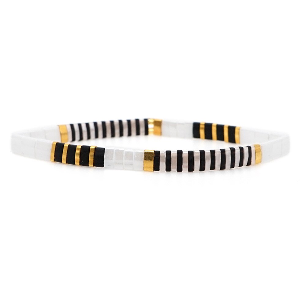 MIYUKI Tila Borda il Braccialetto Delle Donne di Colore A Mano Fai Da Te Fatti A Mano Boho Monili di Modo Amicizia Pulsera Braccialetto di Fascino Commercio All'ingrosso: Stripe white black