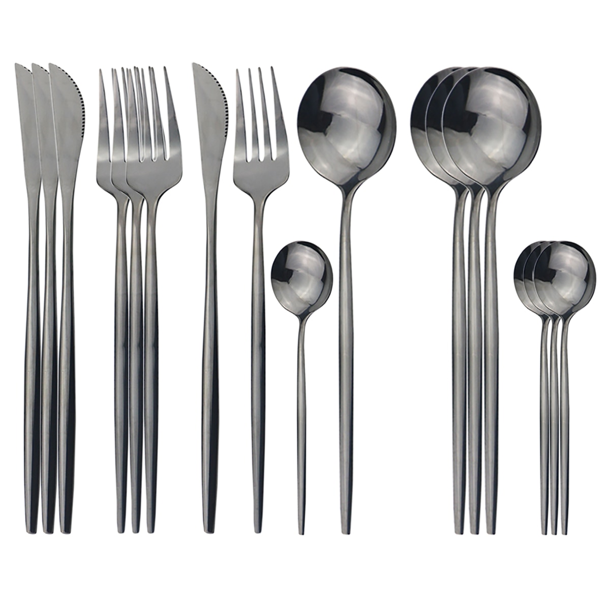 16Pcs/Set Dinnerware Set Black Cutlery Set 304 Stainless Steel Flatware Set Knives Fork Spoon Kitchen Party Tableware Silverware