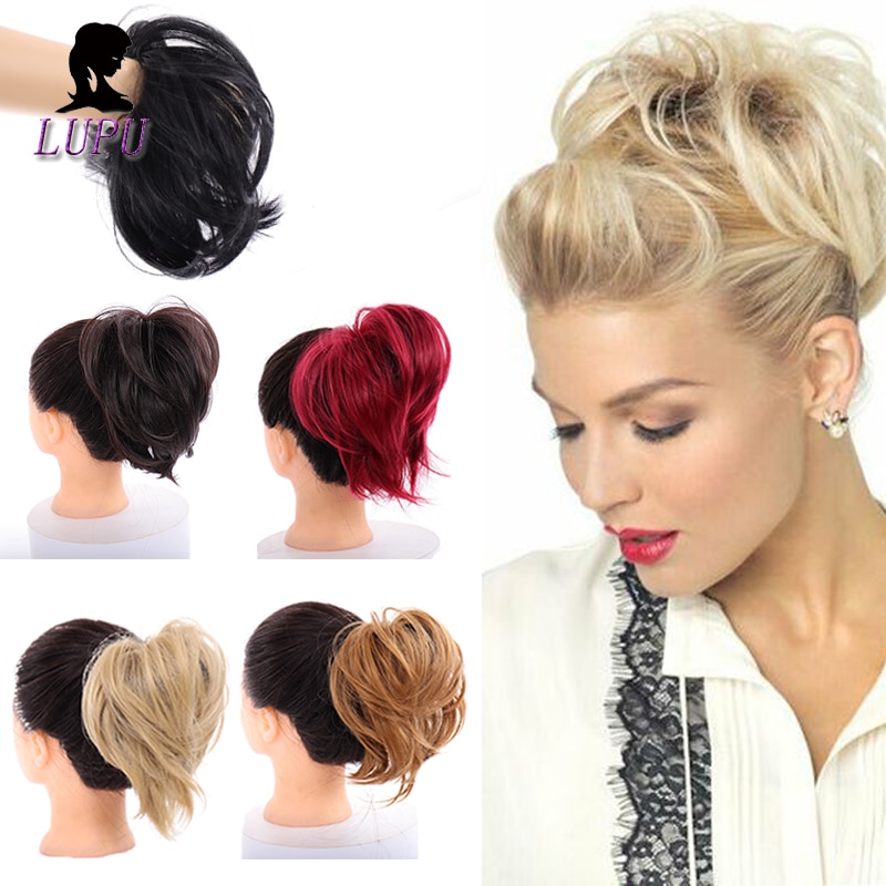 LUPU Messy Chignon Synthetic Hair Scrunchies Ponytail Hair Bun Hairpiece Dount Elastic Band For Women High Temperature Fiber