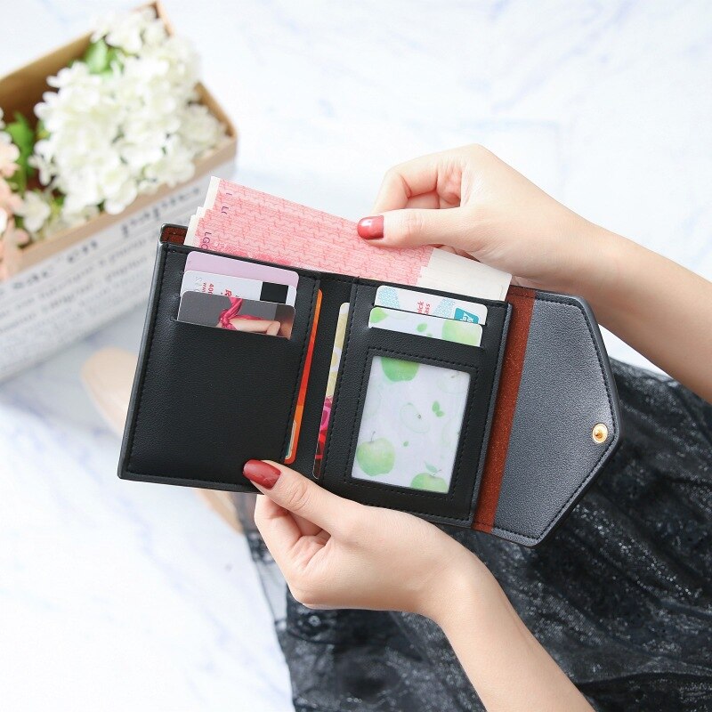 Women Wallet Retro Leather Metal Tree Wallet Student Purse Girls Mini Wallets and Purses Cute Card Holder Wallet