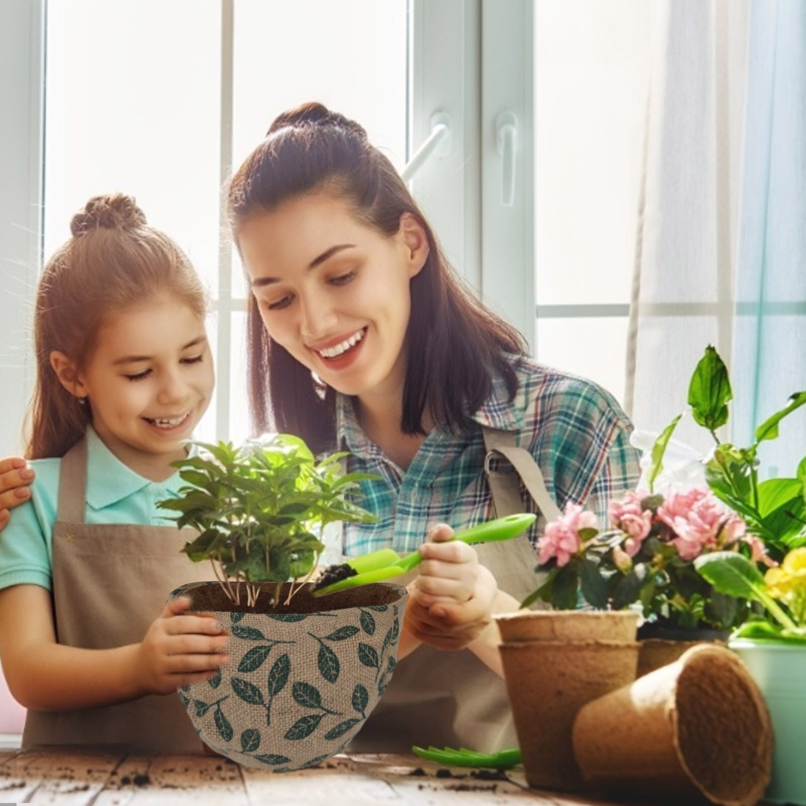 Coconut Palm Hanging Basket Plant Liners Decorative Flower Pot Linen Waterproof Oxford Coir Flower Pots For Garden Wedding Decor