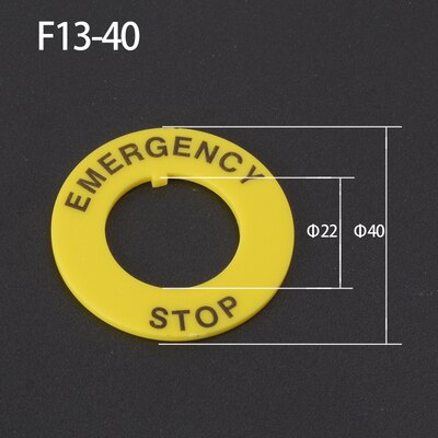 22mm emergency stop button sign yellow plate warning circle emergency stop button switch emergency stop warning circle sign: Army Green