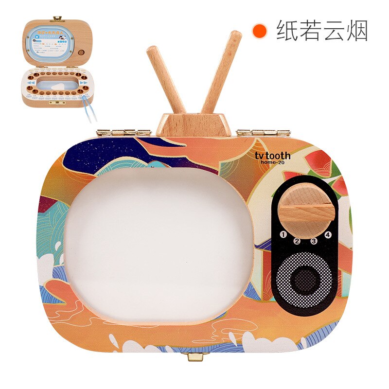 Children Deciduous Teeth Anniversary Box GIRL'S Replace Teeth Collection Box Wooden Deciduous Teeth Box Boy TV Save Anniversary: Chinese Adhesive Paper Paper Ruoyun Smoke