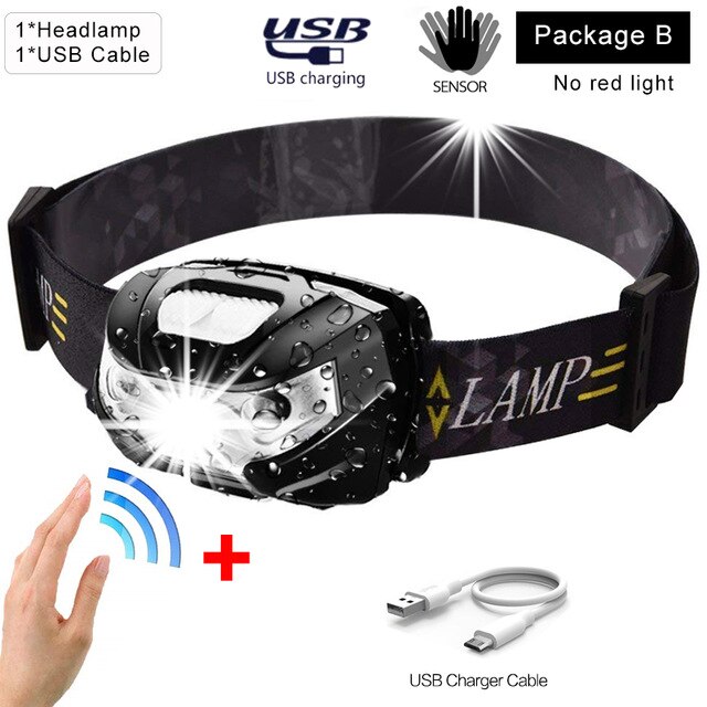 LED Scheinwerfer Motion Sensor Scheinwerfer USB Aufladbare Wasserdichte Scheinwerfer Scheinwerfer Camping Kopf Vorder Licht mit Batterie: package B