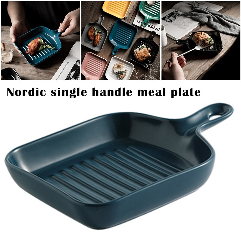 Matte Ceramic Baking Plates Unique Square Individual Pasta Lasagna Dish with Single Handle Small Dinner Plates S