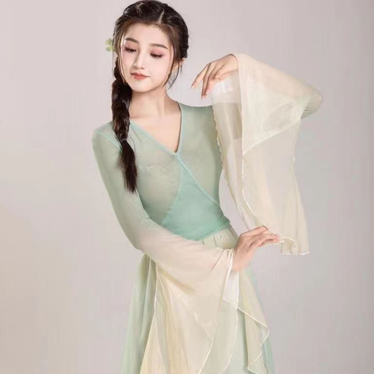 Classical Dance Costume Fairy Purple Suit Daily Practice Dress Loose Flowing Gauze Chinese Dance Performance Stage Dancewear: S / Blue