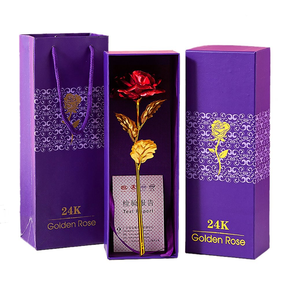 24k Gold Foil Plated Rose Lasts Forever Rose for Lover's Wedding Christmas Day Artificial Flower: Red