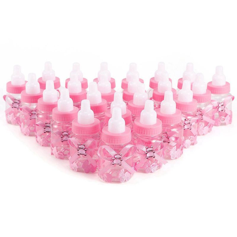 24 x biberon mini biberon 4x9cm strass rose ours faveur bébé fille bébé baptême: Default Title