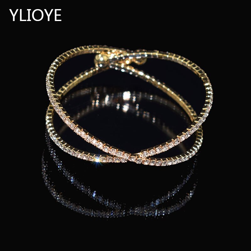 Deluxe Rhinestone Bracelet Gold Silver Plated Crystal Openwork Bangle Jewelry for Women Bangle Girl