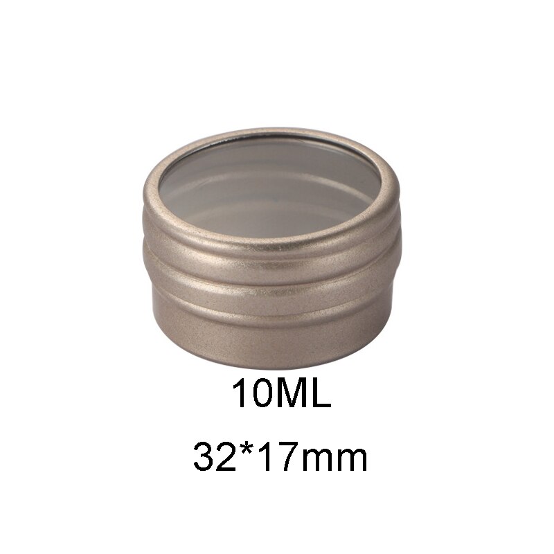 10Pcs Ronde Aluminium Tin Potten Met Venster Nail Box Thee Kaars Mini Sample Jar Lippenbalsem Tin Cosmetische Container sieraden Opslag: Matte Gold