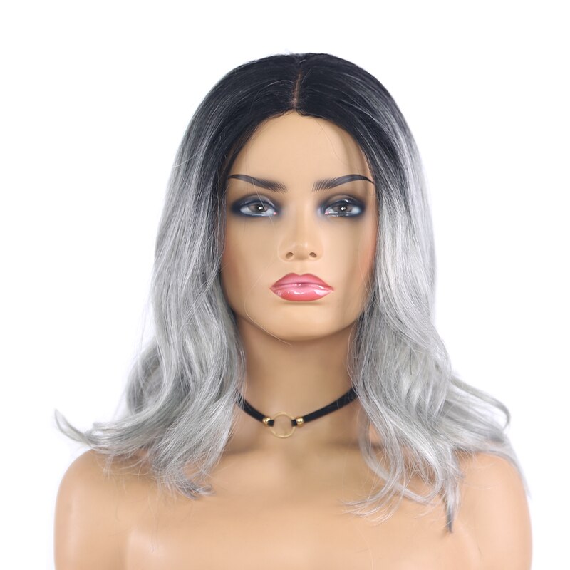 Ombre Braun Colored Synthetik Spitze Perücken Pro Schwarz Frauen natürlich Welle kurz Bob Perücke Schulter Länge Orange grau Haar Perücken X-tresse: 4BOM-1B-Taube