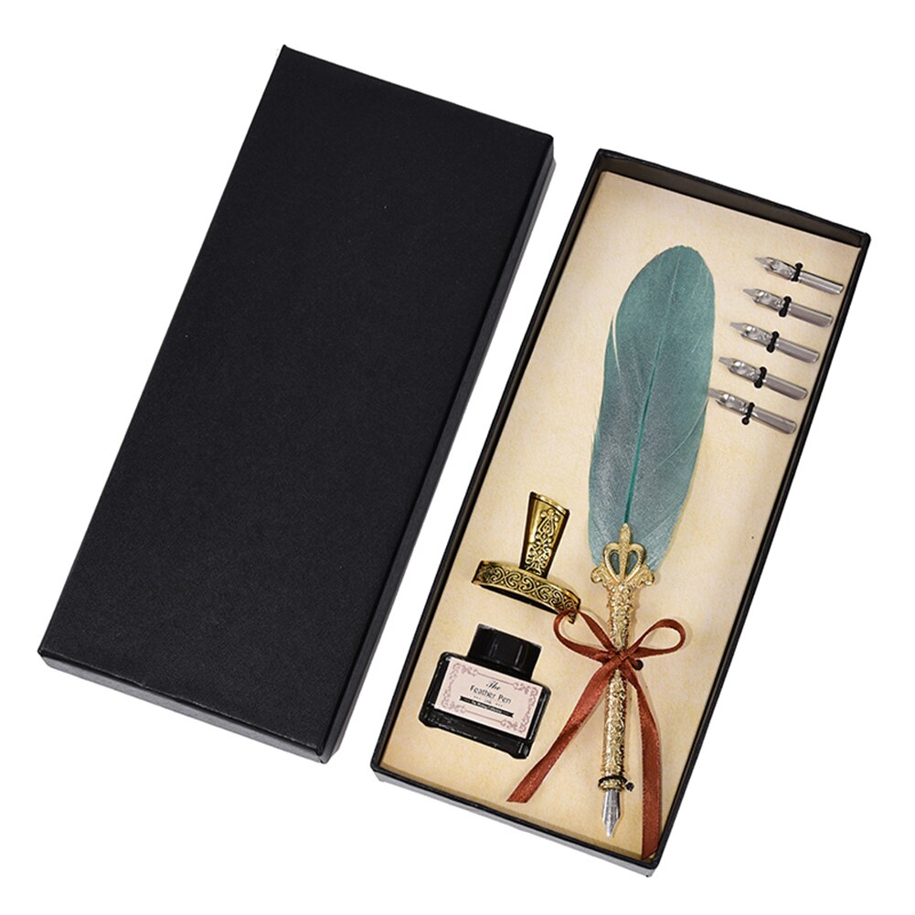 Calligrap anglais plume stylo ensemble Vintage publicité encre stylo Dip eau métal stylo plume ensemble anniversaire boîte 2/5 plumes: Light blue
