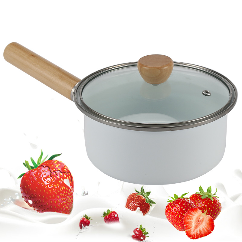 Bandeja de esmalte de porcelana blanca pura con mango de madera Simple se puede utilizar para estufa de Gas