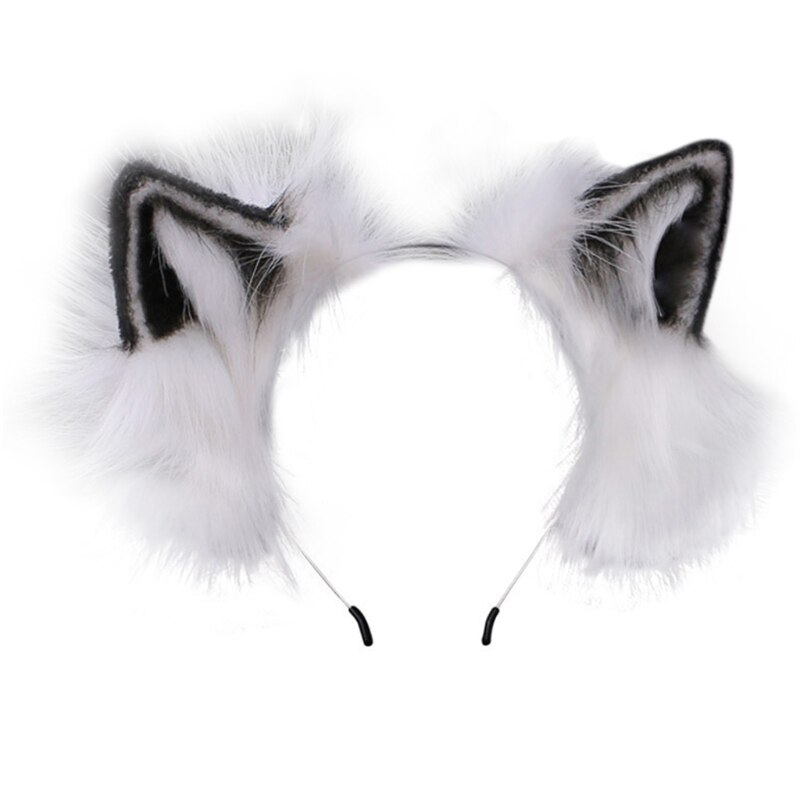 Furry Bendable Cat Ears Headband Flurry Plush Animal Lolita Cosplay Hair Hoop: BK