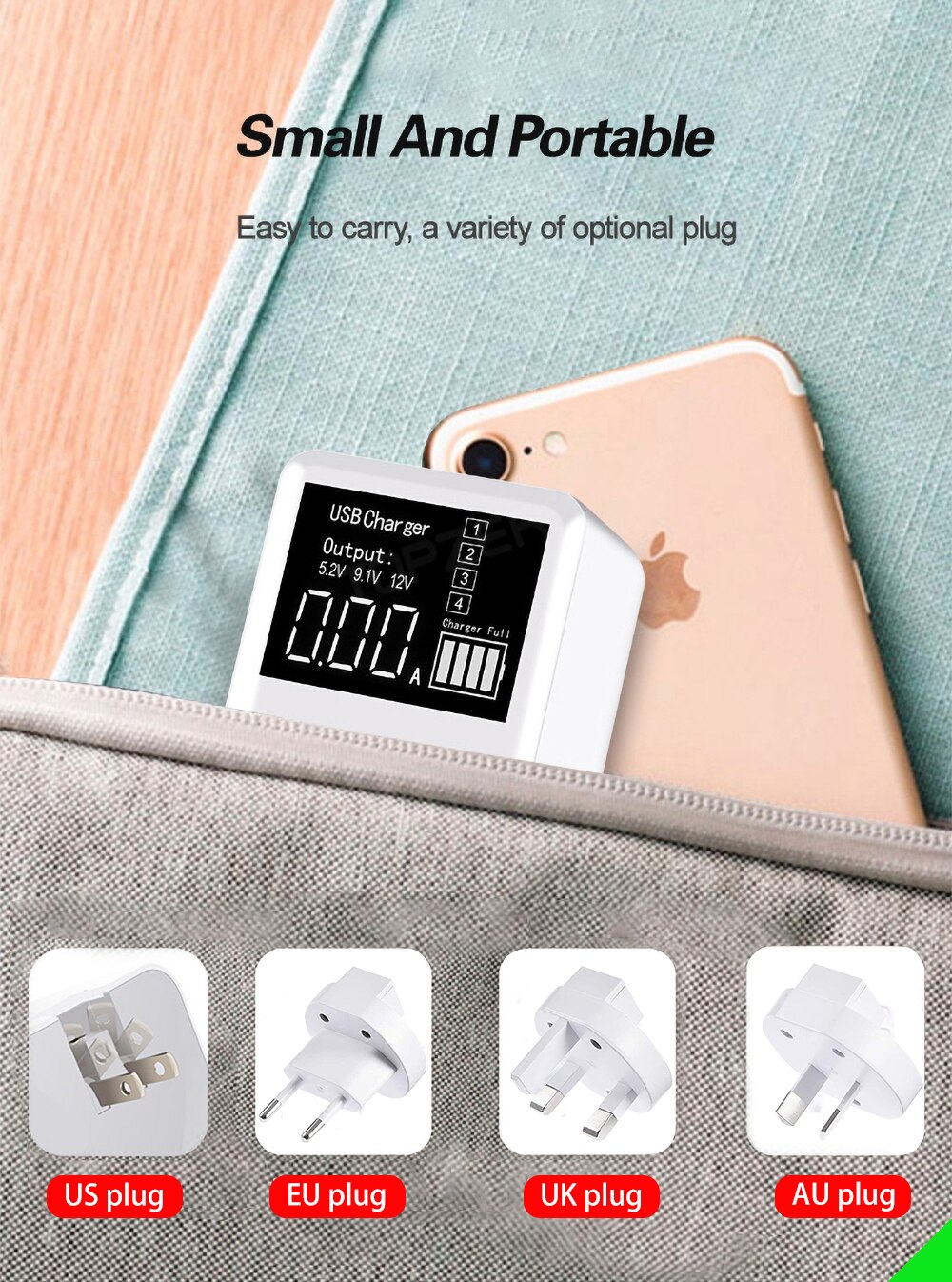 Qc3.0 usb-laders, 30/40w snellaadbare reisadapters voor mobiele telefoons met led-display voor iphone, xiaomi, huawei en samsung