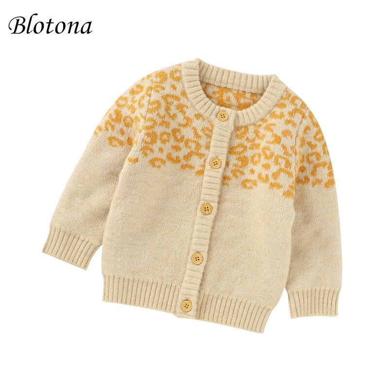 Blotona Baby Junge Mädchen Leopard drucken zur Seite fahren Mantel Lange Hülse O-ansatz Geschmack-hoch Strickjacke Herbst Winter warm Spitzen 3-24M