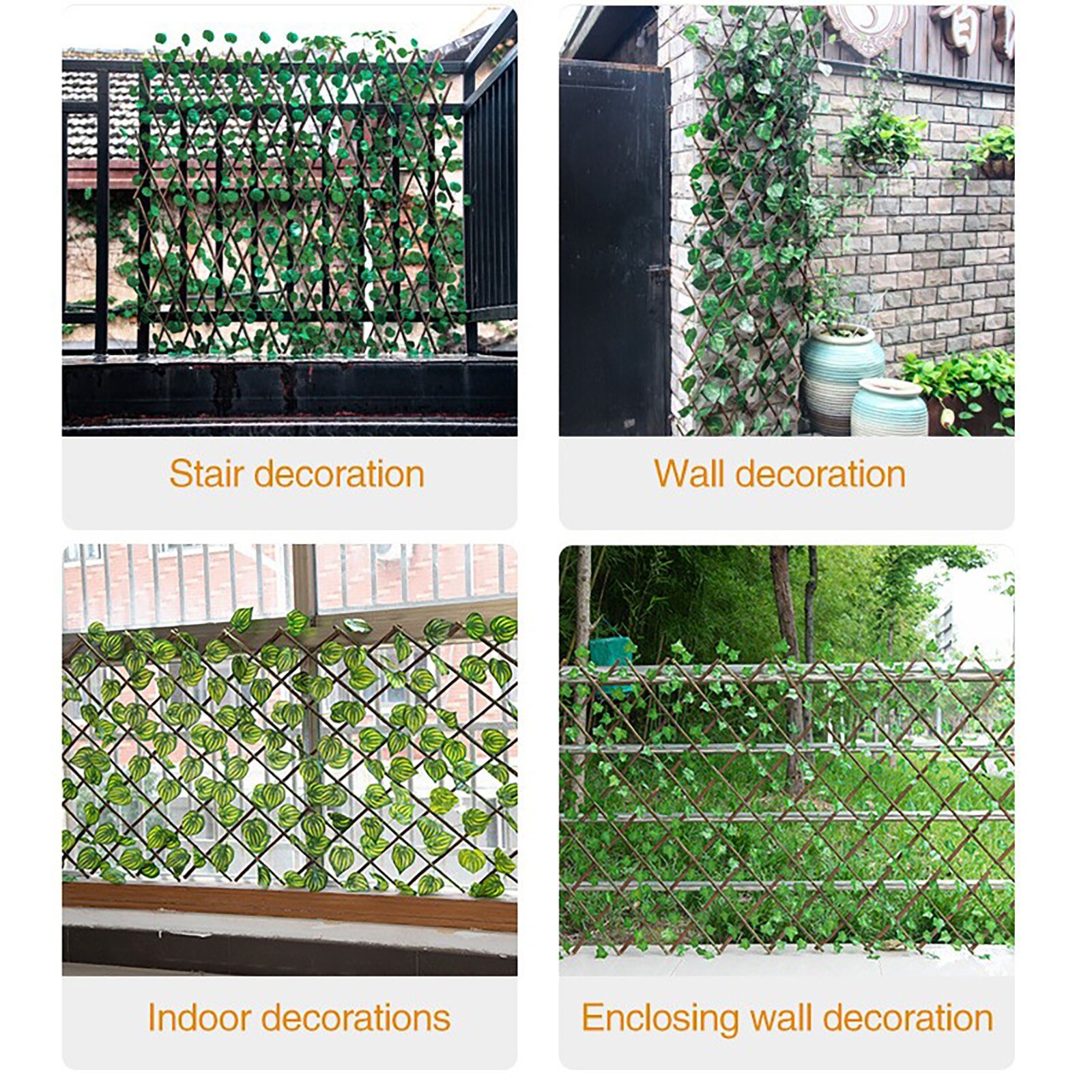 Indtrækbart hegn, der udvider træhegn, hæk med kunstige blomsterblade, havedekoration, espalier, skærm, espalier, porte