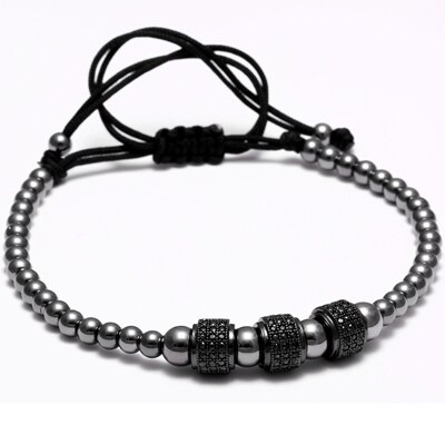 Mcllroy mænd armbånd runde perler micro pave sort cz krystal macrame vævet flettet charme armbånd smykker pulseras mujer moda: 3 zirkon sorte
