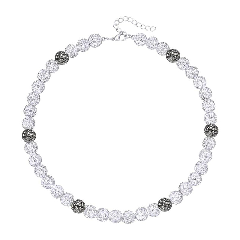 Collier de baseball pour hommes, collier de baseball scintillant, boule de strass, collier de perles, joueurs de baseball, bijoux inspirés des amoureux: 45cm / Rhodium plaqué