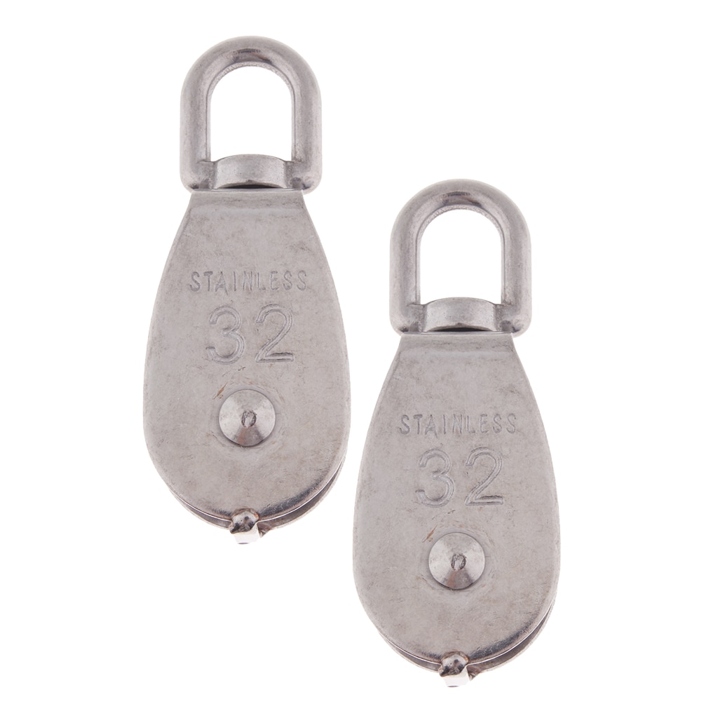2Pcs 304 Stainless Steel Single Swivel Pulley Block with Swivel Eye M32