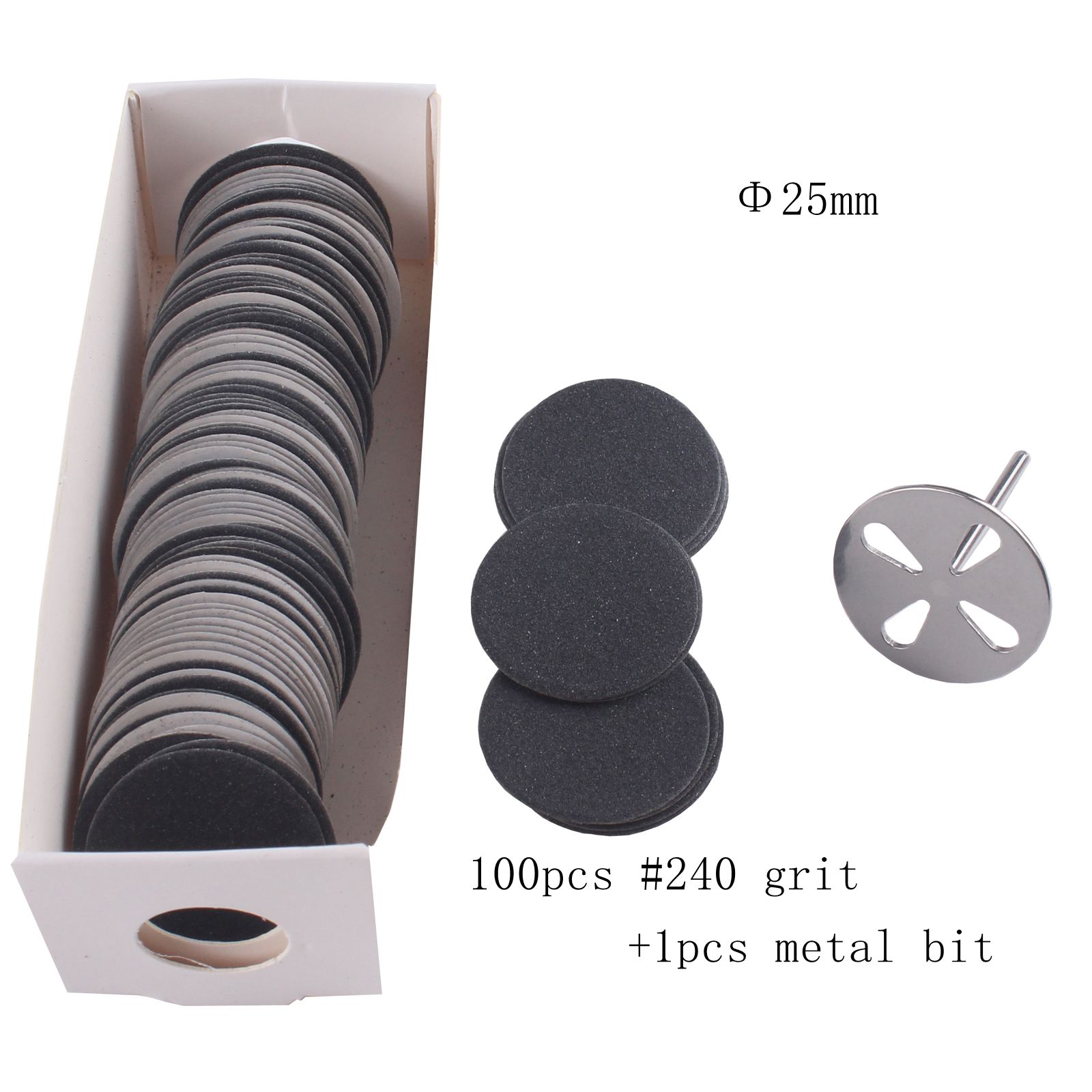 Disco de papel de lija de 25mm con broca de Metal, broca de disco de lijado de pedicura de vástago 3/32 para removedor de callos de piel muerta, Lima eléctrica de pie: 100pcs G240 x 1 bit