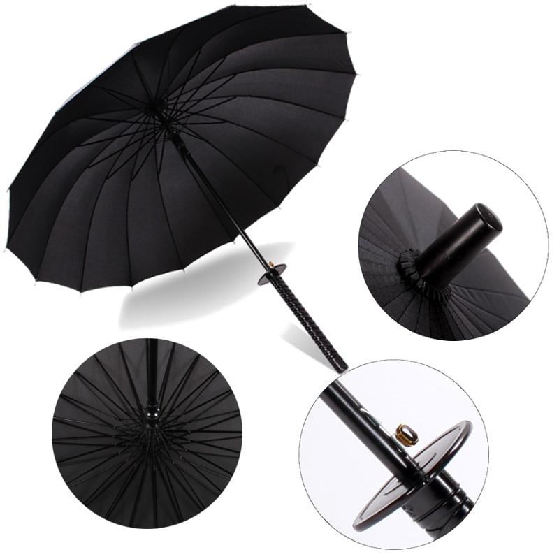 Langt håndtag stort vindtæt samurai sværd paraply japansk sol regn lige paraply automatisk åben 16k 24k parasol