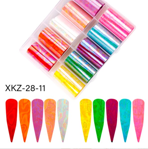 Papel de transferencia con estampado de leopardo para decoración de uñas, pegatina de papel de transferencia con de estrellas, de bambú, para Realce de uñas, 10 unids/caja: XKZ-28-11
