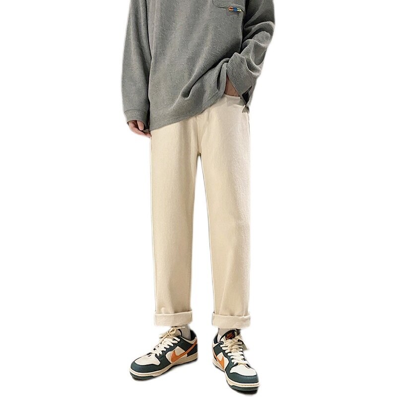 Caqui verde y Beige Jeans de de los hombres holgado Casual Jeans hombres Streetwear suelta Hip-hop, recto de Denim Pantalones ropa para hombre