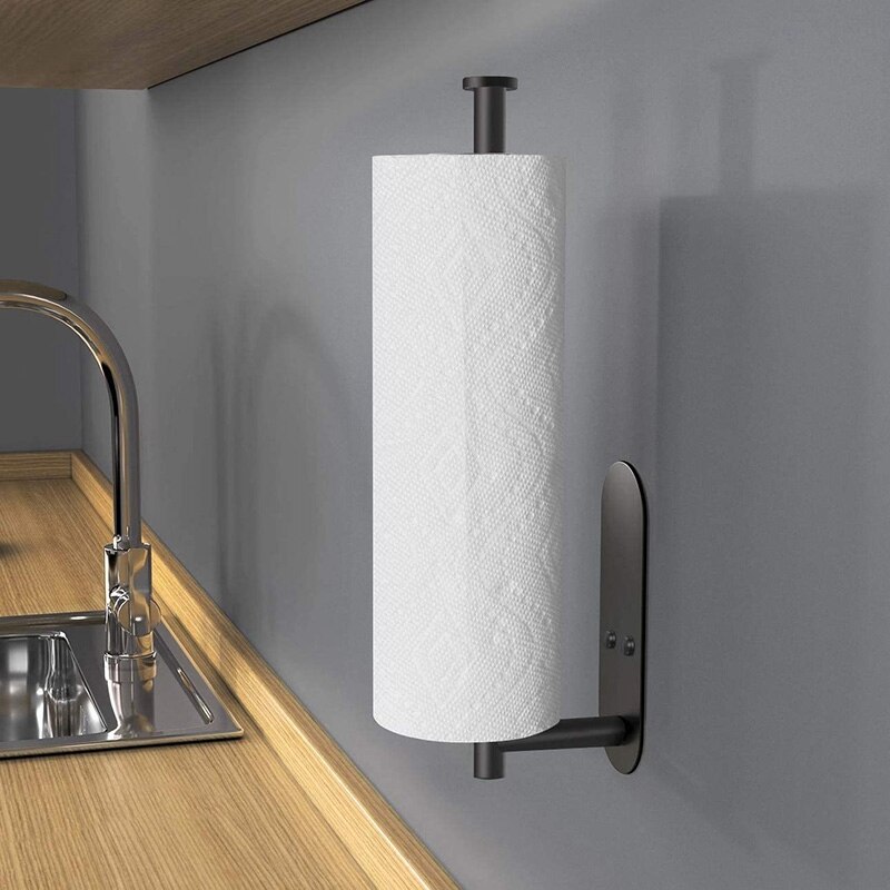 Paper Towel Holder Under Cabinet Wall Mount for Kitchen Paper Towel Adhesive Black Paper Towel Roll Holder Stick to Wall