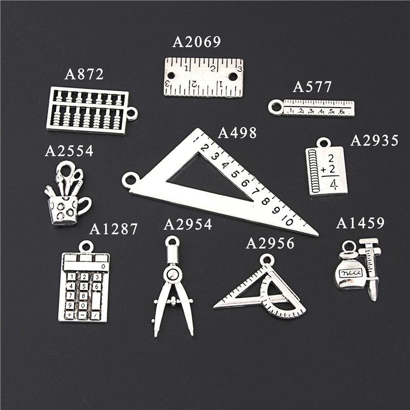 20Pcs Mix Zilver Kleur Driehoek Liniaal En Kompas Charms Calculator Boek Hanger Maken Student Sieraden Accessoires M163