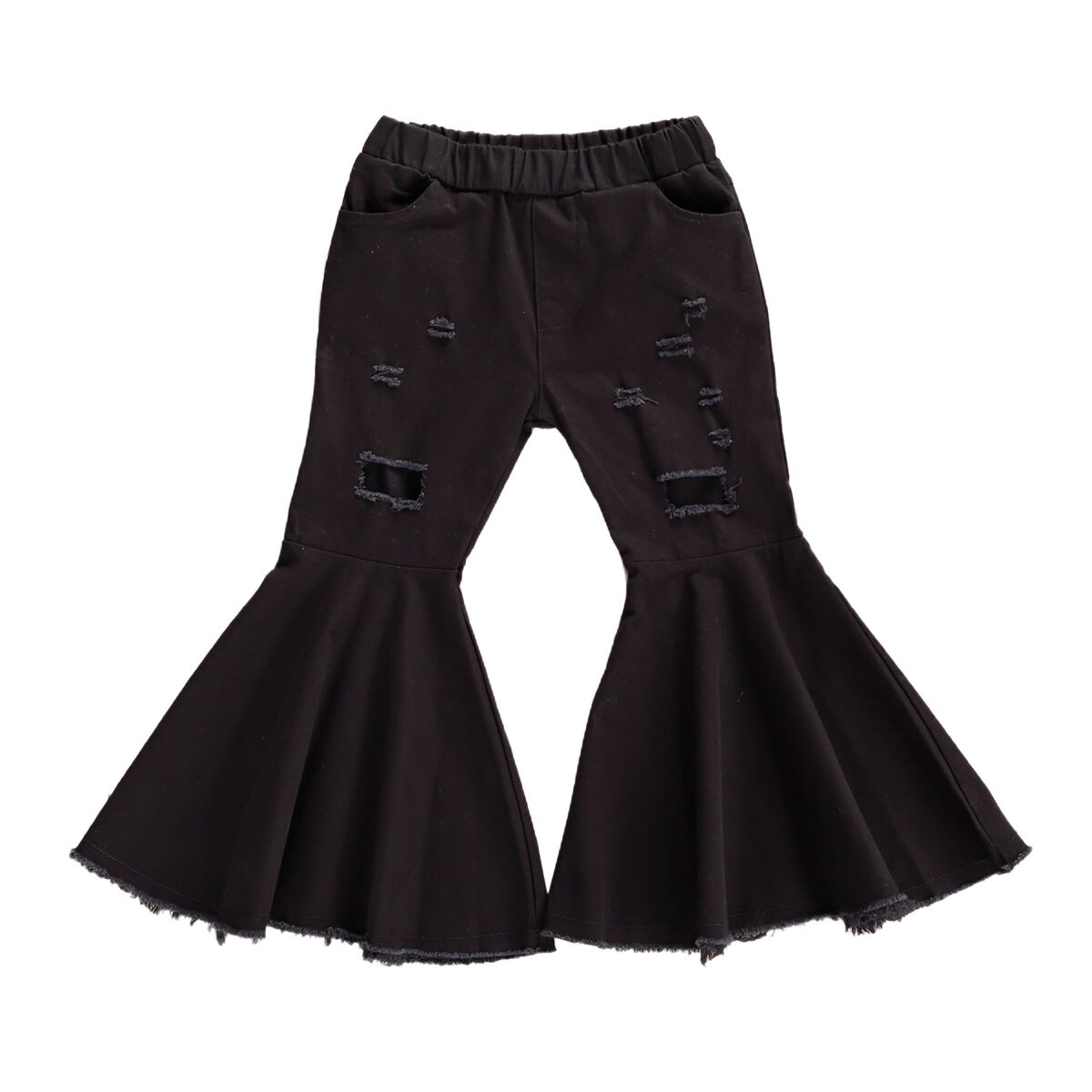 Peuter babymeisjes gescheurde broek elastische taille gerafelde ruwe zoom uitlopende lange broek effen broek baby peuter casual kleding: Zwart / 4-5 jaar