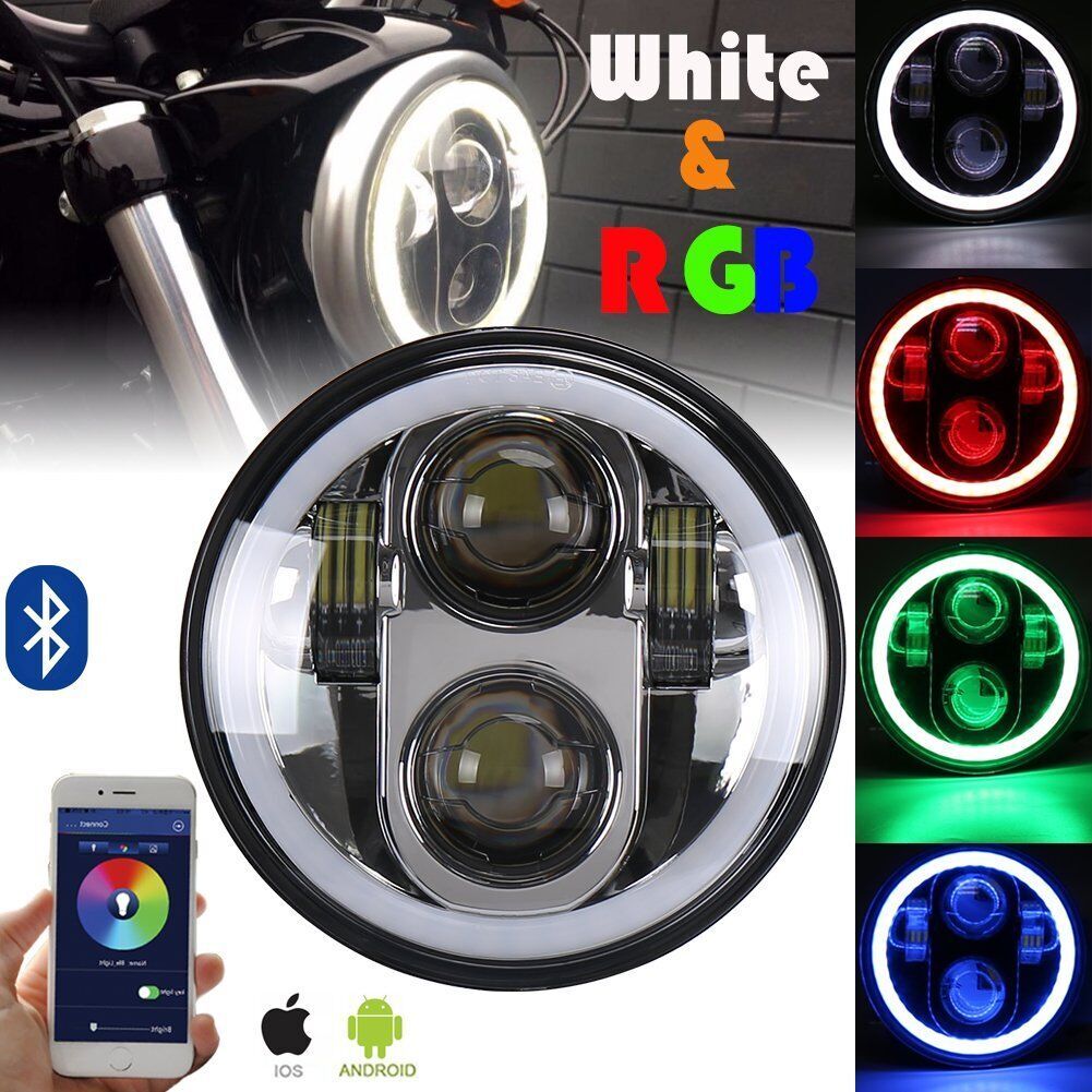 RGB 5.75 “Heiligenschein LED Scheinwerfer/5 3/4 Zoll Weiß Bernstein DRL Heiligenschein Scheinwerfer für Indische erkunden Und Motorcyle eimer Montage Halterung: Chrom