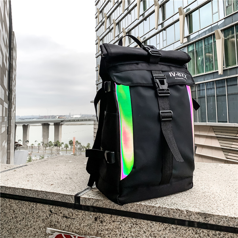 Bookbag Japoński projektant uliczny sportowa odzież sportowa odblaskowy plecak męski student college'u plecak podróżny o dużej pojemności trend: Black