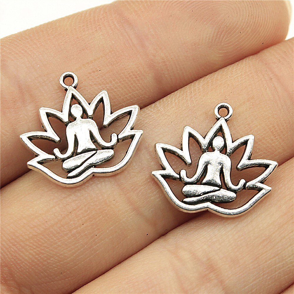 20 piezas cabeza de flor de loto meditación colgantes de Yoga para fabricación de joyería DIY artesanía hecha a mano: Color amarillo claro